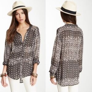 Free People Plaid Floral Caravan Button Down Top size Medium